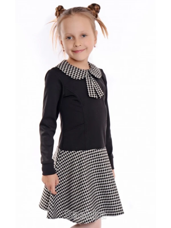 Сукня для дівчинки Sashka шкільна чорна з клітинкою, розмір 116-146 